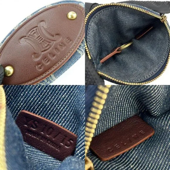 Celine Coin Case Macadam Denim Leather Blue Brown Gold Hardware Key Ring Small - Picture 8 of 9